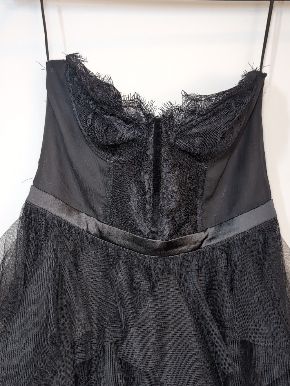 NEW Fashion Nova Anastasia Tulle Maxi Dress Strapless Black Lace Corset Gothic M - Picture 3 of 16